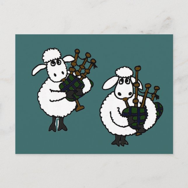 BI- Awesome Sheep Playing Bagpipes Postcard (Front)