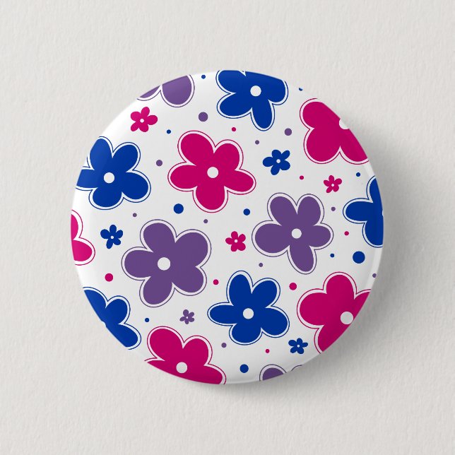Bi Bisexual Pride Flowers Doodle Pink Blue Purple 2 Inch Round Button (Front)
