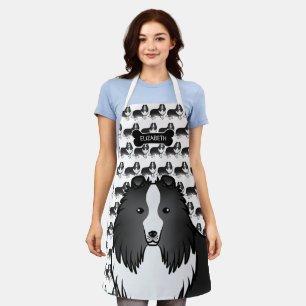 Bi-Black Cartoon Sheltie With Dog Bone & Name Apron