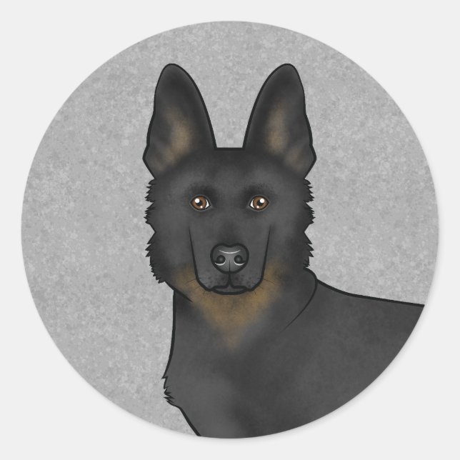 Bi-Black German Shepherd Cartoon Dog Head Close-Up Classic Round Sticker (Front)