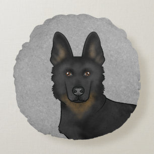 Bi-Black German Shepherd Cartoon Dog Head Grey Round Pillow
