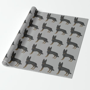 Bi-Black German Shepherd Cartoon Dog Pattern Grey Wrapping Paper