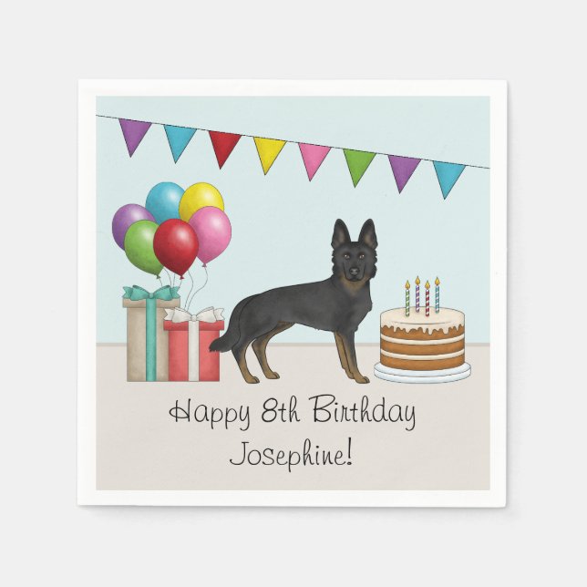 Bi-Black German Shepherd Colourful Happy Birthday Napkin (Front)
