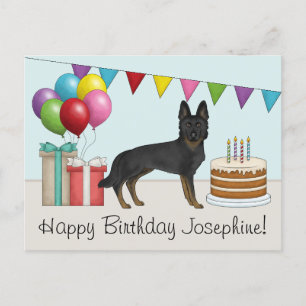 Bi-Black German Shepherd Colourful Happy Birthday Postcard