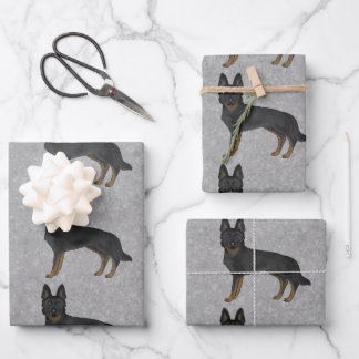 Bi-Black German Shepherd Cute Cartoon Dog Design Wrapping Paper Sheet