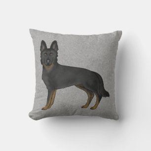 Bi-Black German Shepherd Cute Cartoon Dog Grey Throw Pillow