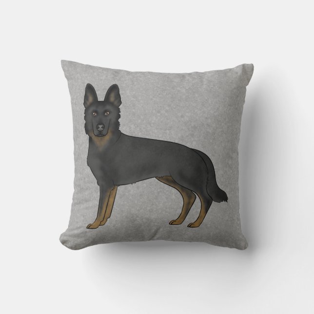 Bi-Black German Shepherd Cute Cartoon Dog Grey Throw Pillow (Front)