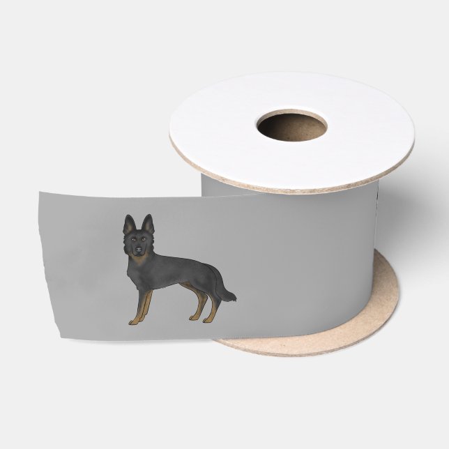 Bi-Black German Shepherd Cute Cartoon Dogs Grey Satin Ribbon (Spool)