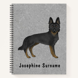 Bi-Black German Shepherd Dog And Custom Text Grey Notebook