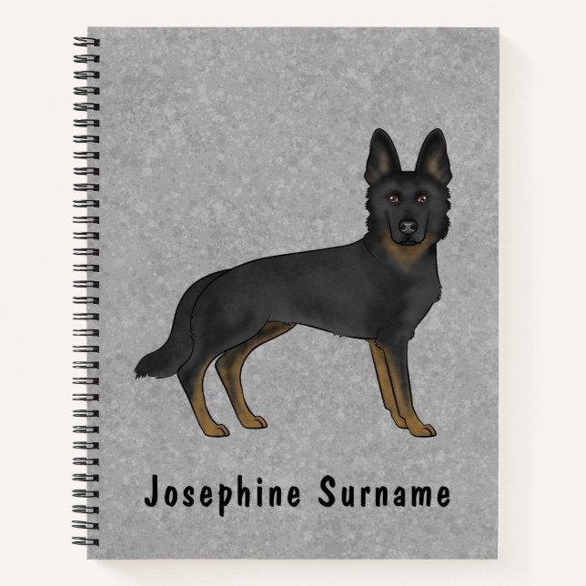 Bi-Black German Shepherd Dog And Custom Text Grey Notebook (Front)
