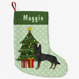 Bi-Black German Shepherd Dog Green Christmas Tree Small Christmas Stocking