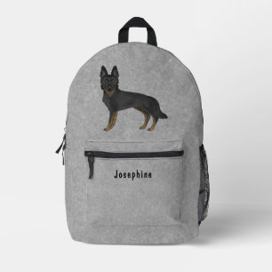 Bi-Black German Shepherd Dog With Custom Text Grey Printed Backpack