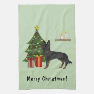 Bi-Black German Shepherd Festive Christmas Tree Kitchen Towel