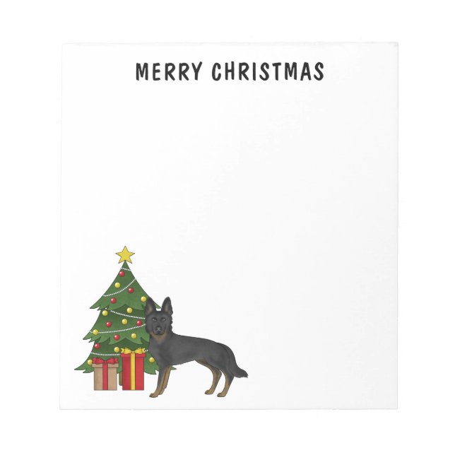 Bi-Black German Shepherd Festive Christmas Tree Notepad (Front)