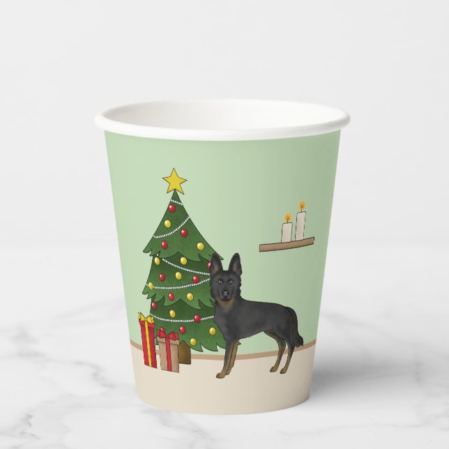 Bi-Black German Shepherd Festive Christmas Tree Paper Cups (Front)