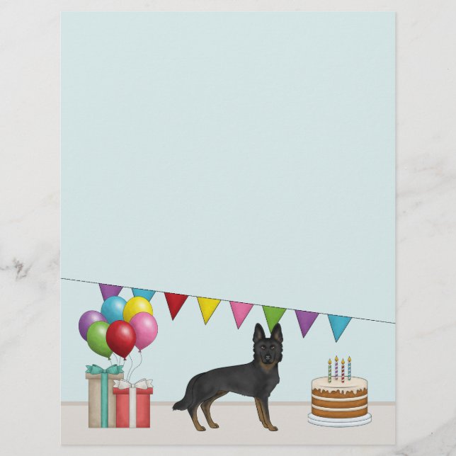 Bi-Black German Shepherd GSD Colourful Birthday Letterhead (Front)