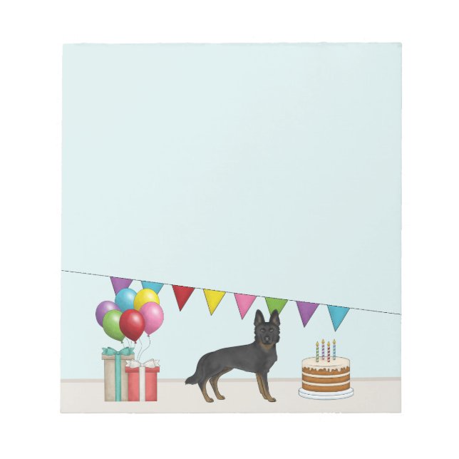Bi-Black German Shepherd GSD Dog Colourful Birthda Notepad (Front)