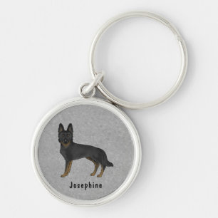 Bi-Black German Shepherd GSD Dog With Custom Name Keychain