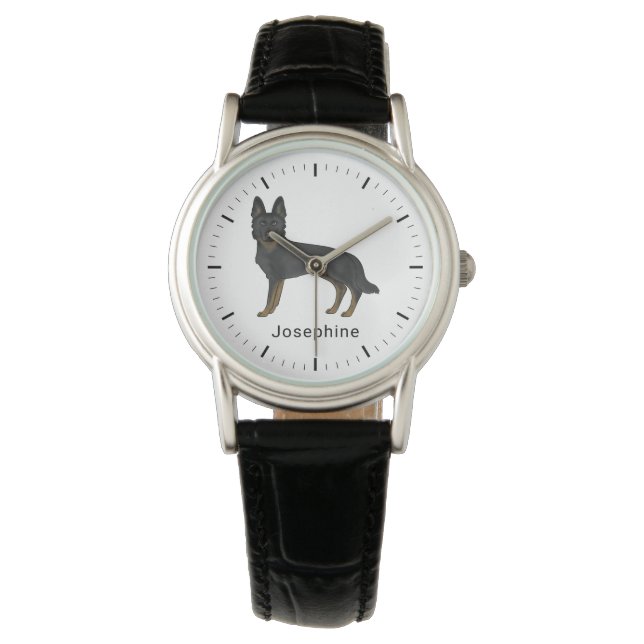 Bi-Black German Shepherd GSD Dog With Custom Name Watch (Front)