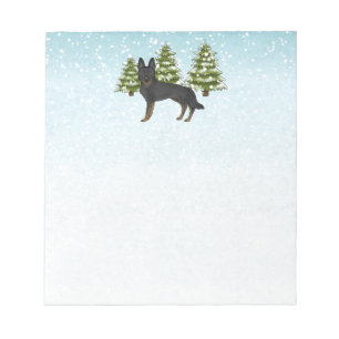 Bi-Black German Shepherd Winter Forest Blue Green Notepad