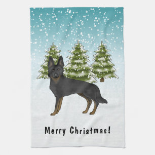 Bi-Black German Shepherd Winter Forest With Text Kitchen Towel