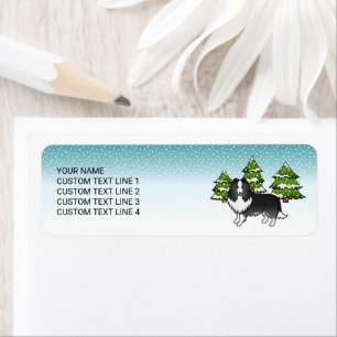 Bi-Black Sheltie Cartoon Dog In Winter & Text