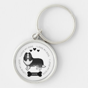 Bi-Black Shetland Sheepdog Cartoon Dog Love & Name Keychain
