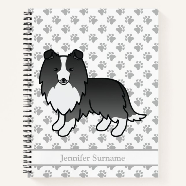 Bi-Black Shetland Sheepdog Dog & Custom Text Notebook (Front)