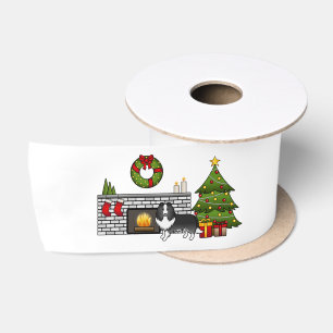 Bi-Black Shetland Sheepdog Dog In A Christmas Room Satin Ribbon