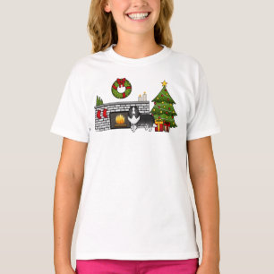 Bi-Black Shetland Sheepdog Dog In A Christmas Room T-Shirt