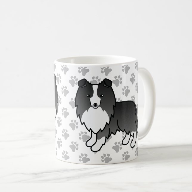 Bi-Black Shetland Sheepdog Sheltie Cartoon Dog Coffee Mug (Front Right)