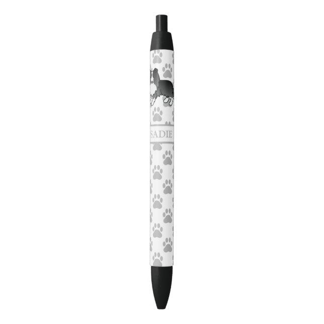 Bi-Black Shetland Sheepdog Sheltie Dog & Name Black Ink Pen (Front Vertical)
