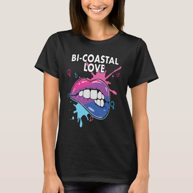 Bi Coastal Love Bisexual Rainbow Pride Bisexuality T-Shirt (Front)