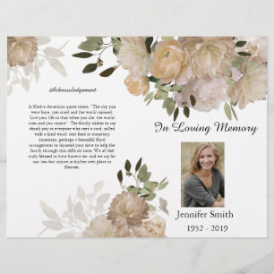 Bi-Fold Cream Tan Peony Funeral Program  Flyer