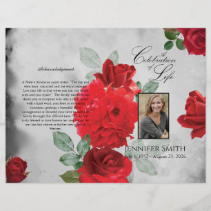 Bi-Fold Red Roses Funeral Program Flyer