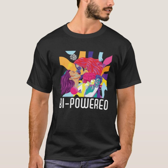 Bi Powered Bisexual Rainbow Pride March Bisexualit T-Shirt (Front)