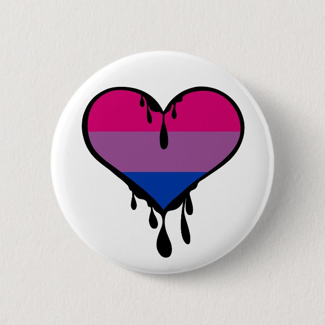 Bi Pride Dripping Heart 2 Inch Round Button (Front)