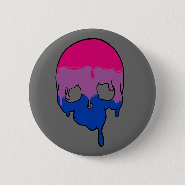 Bi Pride Dripping Skull 2 Inch Round Button (Front)