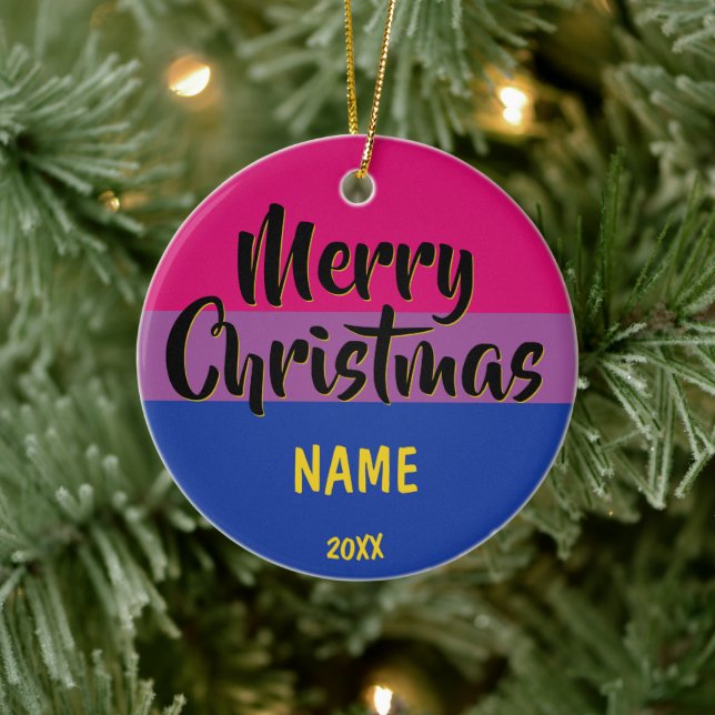 Bi Pride Flag Personalized Christmas Ceramic Ornament (Tree)