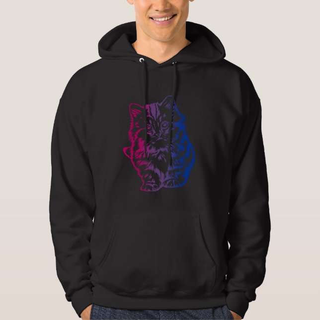 Bi Pride Subtle Cat  LGBTQ Bisexual LGBT Gay Pride Hoodie (Front)