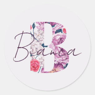 Bianca Baby Name Flower Script Vintage Floral B Classic Round Sticker
