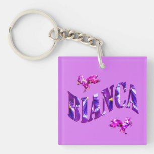 Bianca, Floral Ladies Name Logo, Keychain