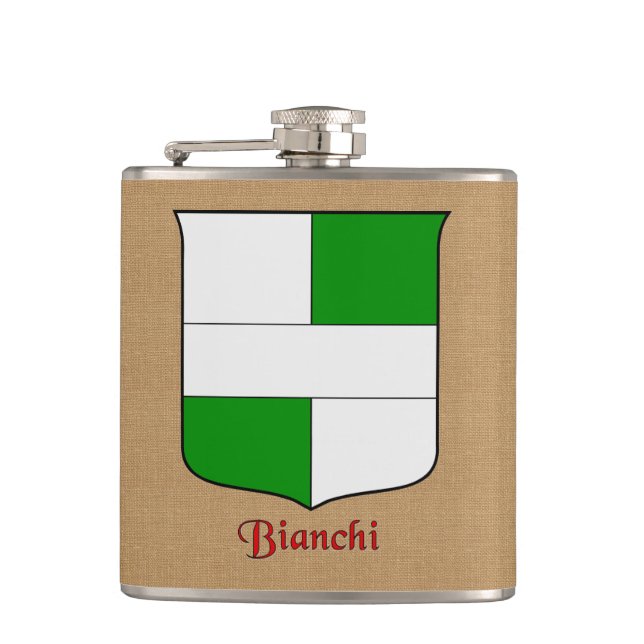 Bianchi Surname Heraldic Shield Hip Flask (Front)