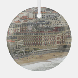 Biarritz beach, Belle Époque architecture. Glass Ornament