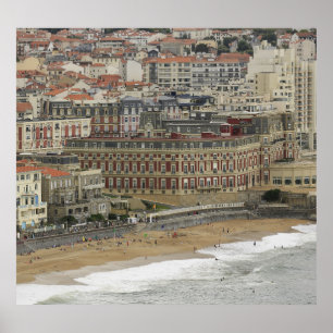 Biarritz beach, Belle Époque architecture. Poster
