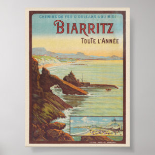 Biarritz toute l'année France Vintage Poster 1914