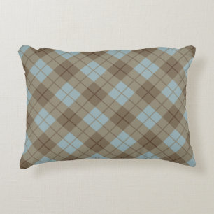 Bias Plaid in Blue and Brown Accent Pillow