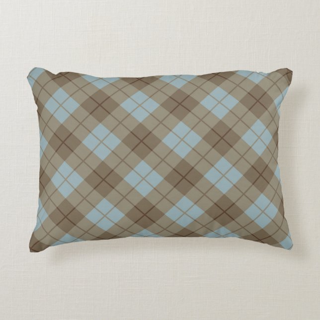 Bias Plaid in Blue and Brown Accent Pillow (Front)