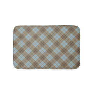Bias Plaid in Blue and Brown Bath Mat