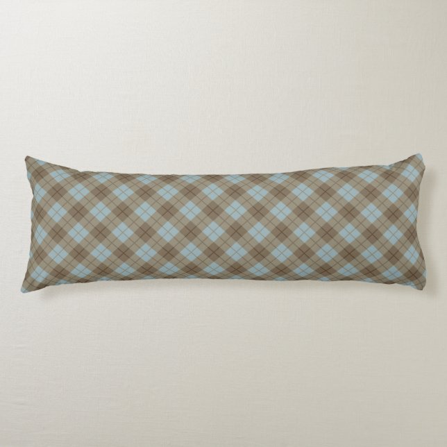 Bias Plaid in Blue and Brown Body Pillow (Front)